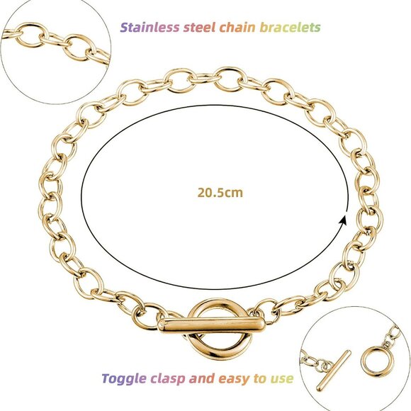 24 Pieces Bracelet Chains Bulk with OT Toggle Clasp Alloy Link Chains DIY Jewelr - Picture 3 of 7